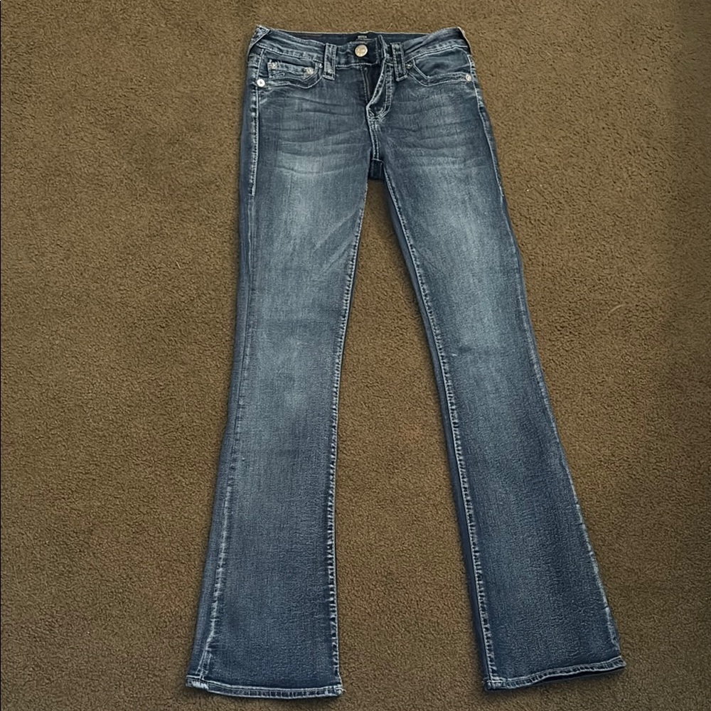 True Religion Blue Flare Wide Leg Jeans with Subtle Fading